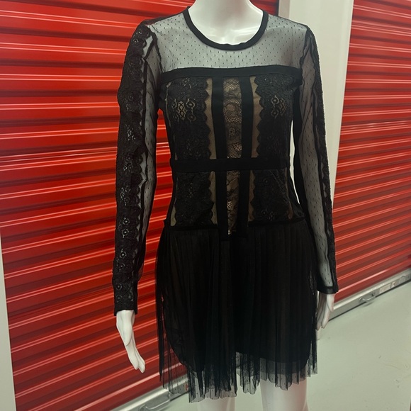 BCBGMaxAzria Sheer Black Lace Long Sleeve Dress - Picture 3 of 8